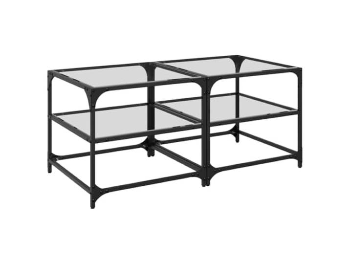 KMVXCVNM Couchtisch 2er Set Beistelltisch Glas Stahl 50x50x45cm Vielseitige Ablagefläche für Lounge oder Gästezimmer, modernes Design mit transparenter Platte für Snacks und Dekoration.
