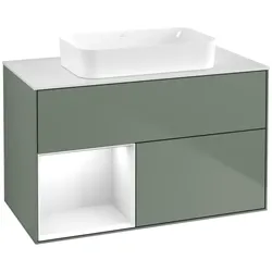 Villeroy und Boch Finion Waschtischunterschrank F651GFGM 100x60,3x50,1cm, Regal links Glossy white lacquer, Olive Matt Lacquer