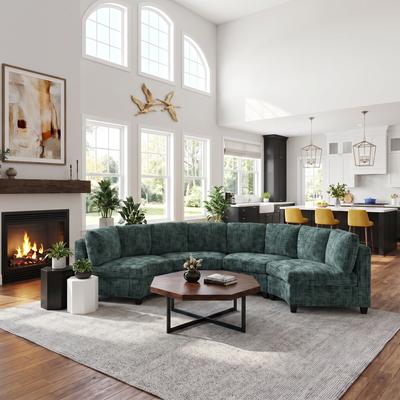 GDFStudio - 4-Seater Curved Modular Chenille Sectional Sofa with Solid Wood Frame, Pocket Spring & Foam Cushion