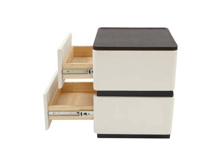 Nachttisch mit 2 Schubladen Moderner Beistelltisch Holzplatte Kunstleder Abgerundete Ecken – Cleanes, elegantes Design für sicheres Aufbewahren