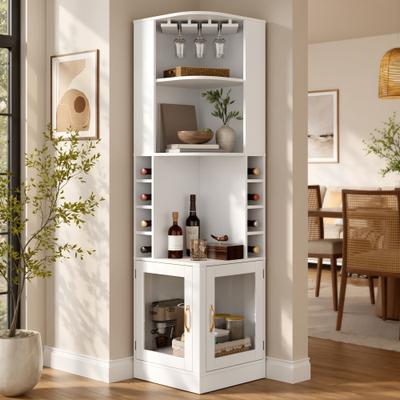 Kodotan sofa "70"" Corner Bar Cabinet with Glass Doors and Wooden Wine Glass Holder, Tall Corner Wine Cabinet Storage with Open Shelves"