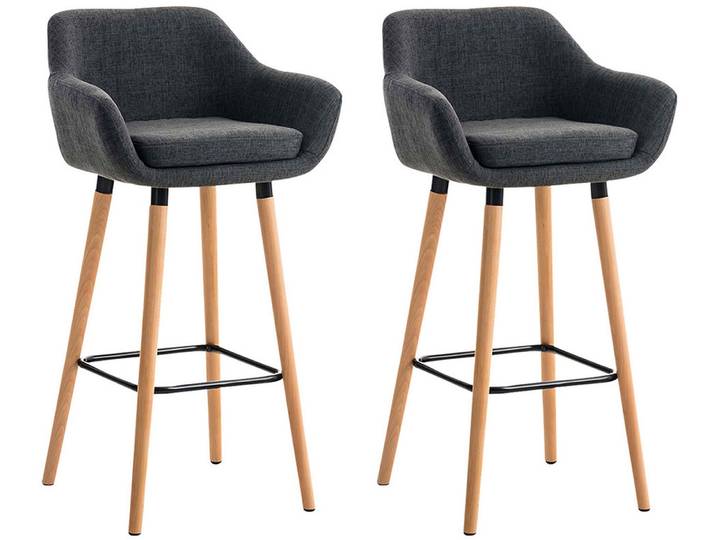 TPFLiving 2er Set Barhocker Grande Gestell Holz Stoff - Dunkelgrau