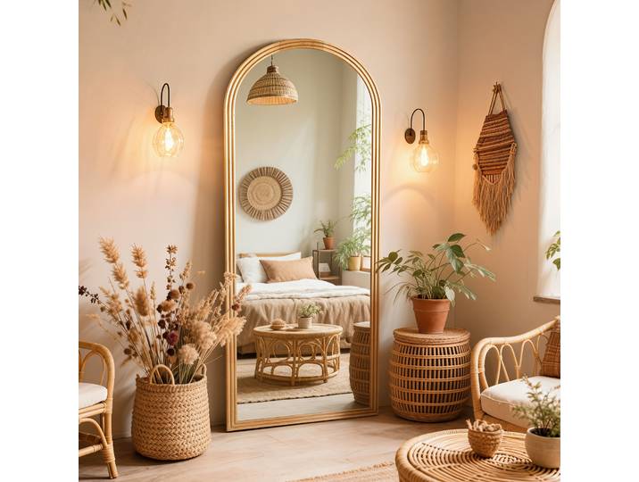 Miroir complet en Arc 160x50cm, cadre en bois massif, miroir mural pour Dressing, marron/noir/blanc