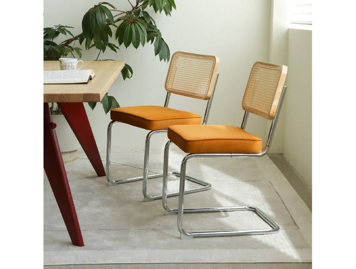 REDOM Esszimmerstuhl Rattan Seiten Akzentstühle mit Chrombeinen (Moderne Mid-Century Breuer Design Stühle, Gepolsterte Esszimmer, 2 St)