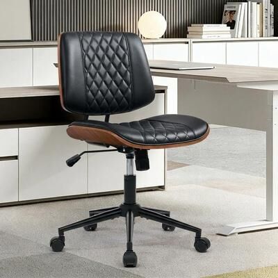 Garvee Modern Armless Home Office Chair, PU Leather Small Mid-Back Desk Chair
