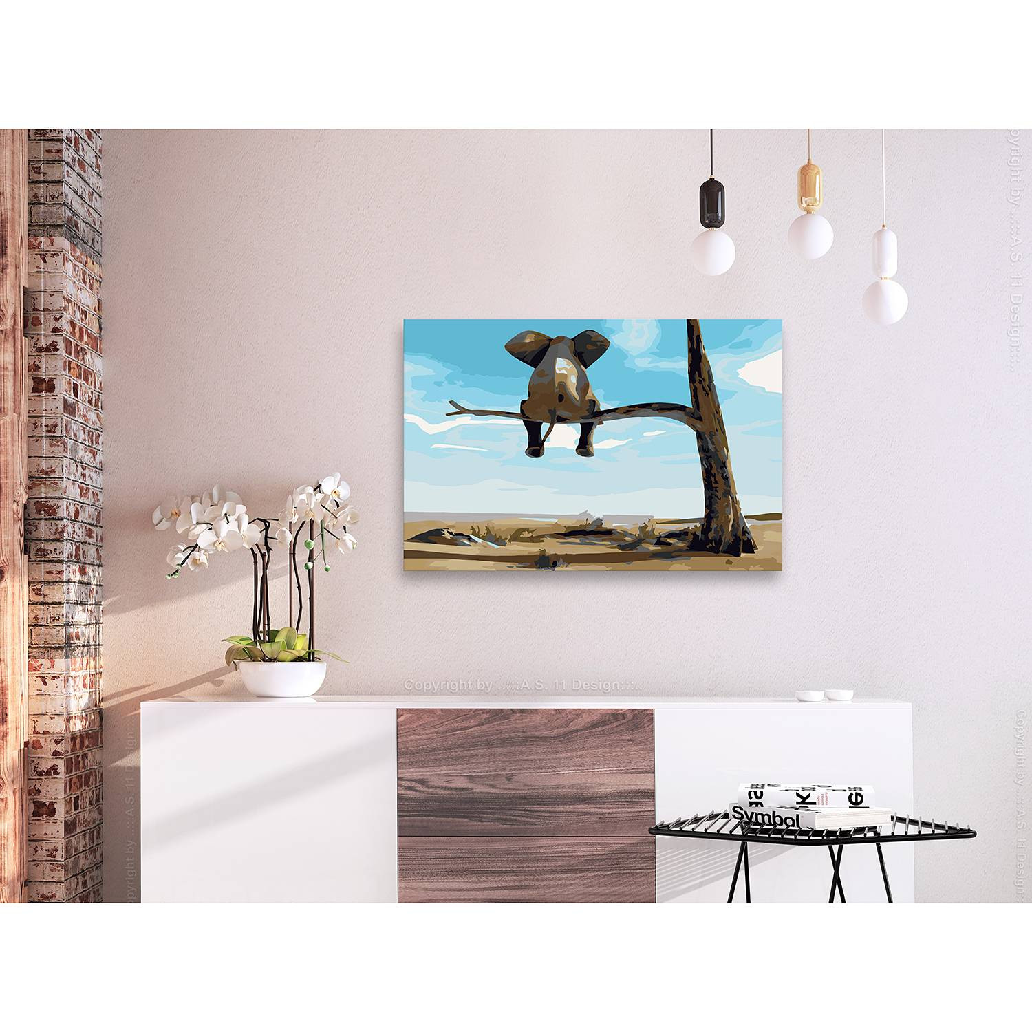home24 Schilderen op Nummer - Olifant Boom - Wit/Multicolor - 40 x 50 cm