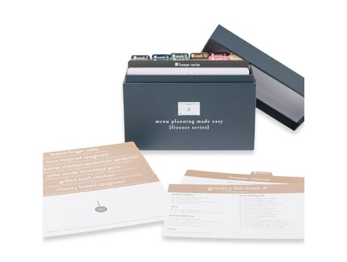 Essensplaner mit 72 Rezeptkarten (Gefrier-Menü) - Wochenmenüplaner stabile Rezeptbox 12 wiederverwendbare Einkaufslisten Rezeptkartenschutz Rezeptideen