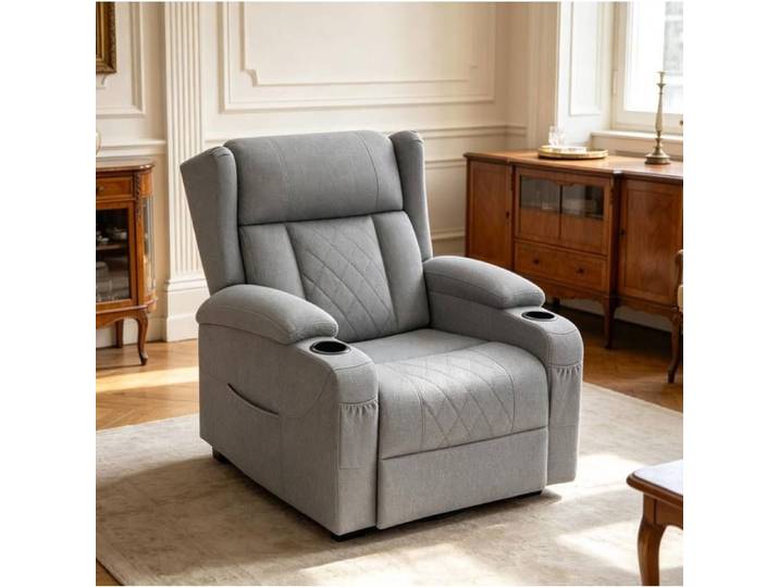 SENVIRO Fauteuil relax pivotant 360° tissu gris 1 place porte-gobelets