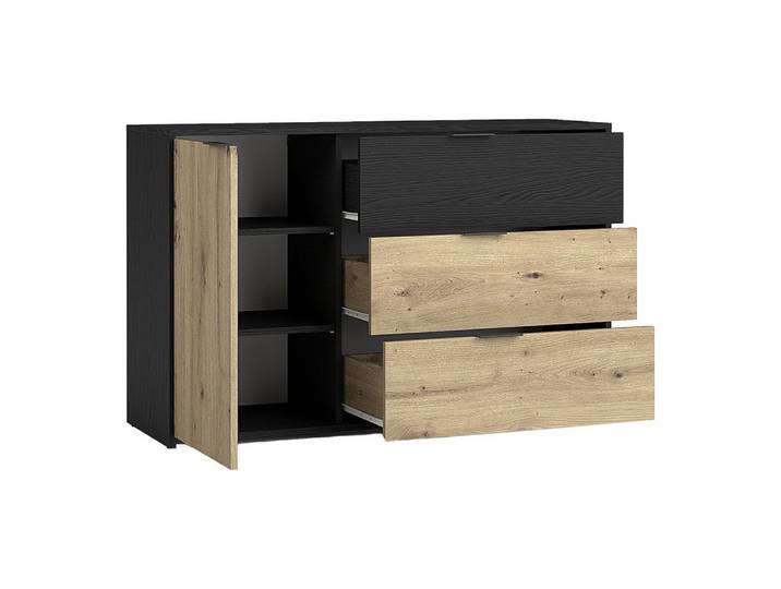 Lomadox Kommode UTRECHT-166, Sideboard, graphit mit Eiche, 139cm breit