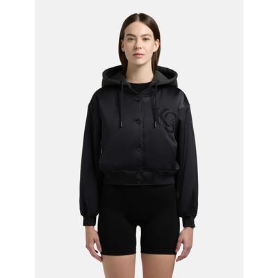 Collegejacke KHUJO "Chani", Damen, Gr. S (36), schwarz, Obermaterial: 97% Polyester, 3% Elasthan. Innenfutter: 100% Polyester, oversize hüftlang, Ärmel ohne Ärmelschlitz Rippstrickbündchen, Jacken Collegejacke, Kurze Damen Bomberjacke mit Kapuze