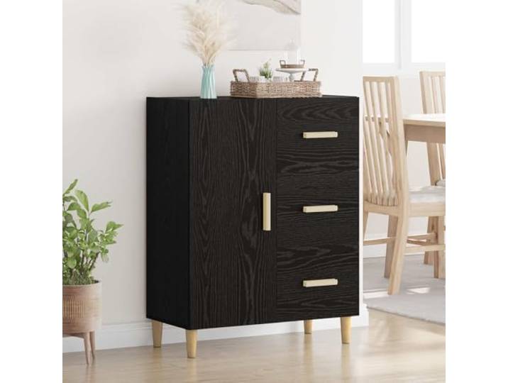 RJPLMFV Anrichte aus Holz, Eiche, Schwarz, 34 x 69,5 x 90 cm Eingeschränkte Türen, Schubladen, Stangengriffe, Wohnzimmeraufbewahrung, minimalistisches Design