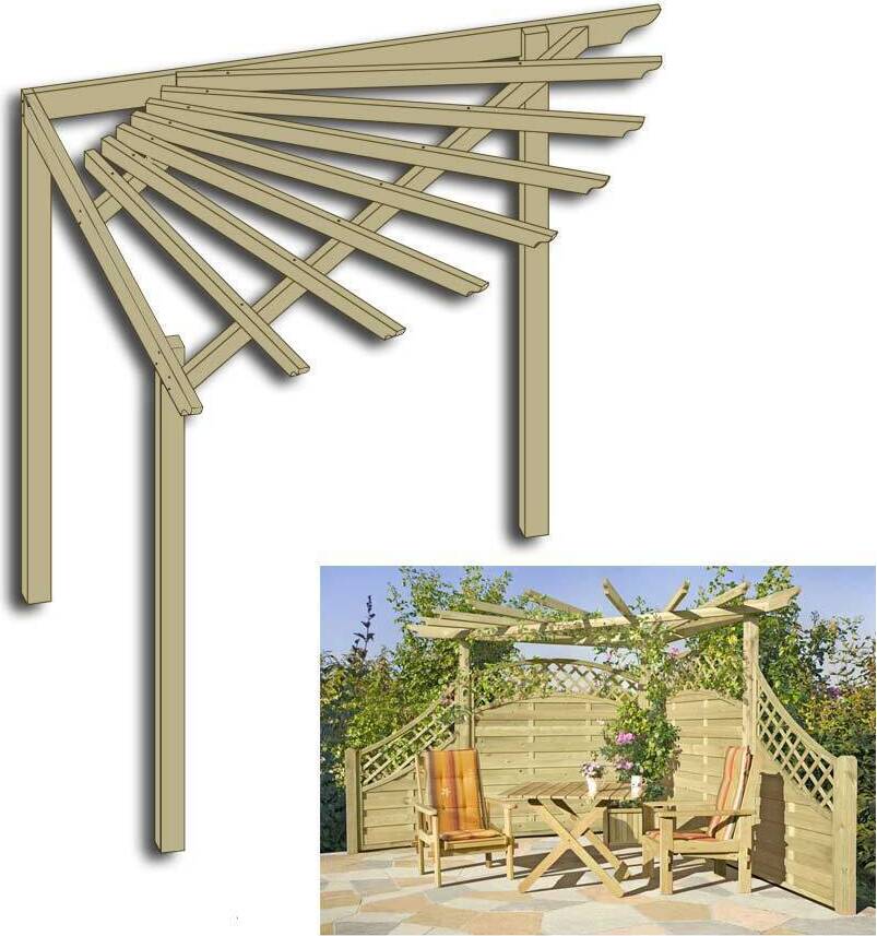 Eckpergola 240 x 240 x 220 cm Pergola aus Holz für Terrasse Gartenecke