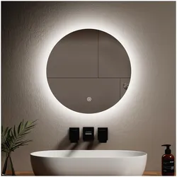 Emke, Spiegelschrank, Badspiegel mit Beleuchtung Φ50cm, Kaltweiss6500K, Dimmbar, Touch Schalter