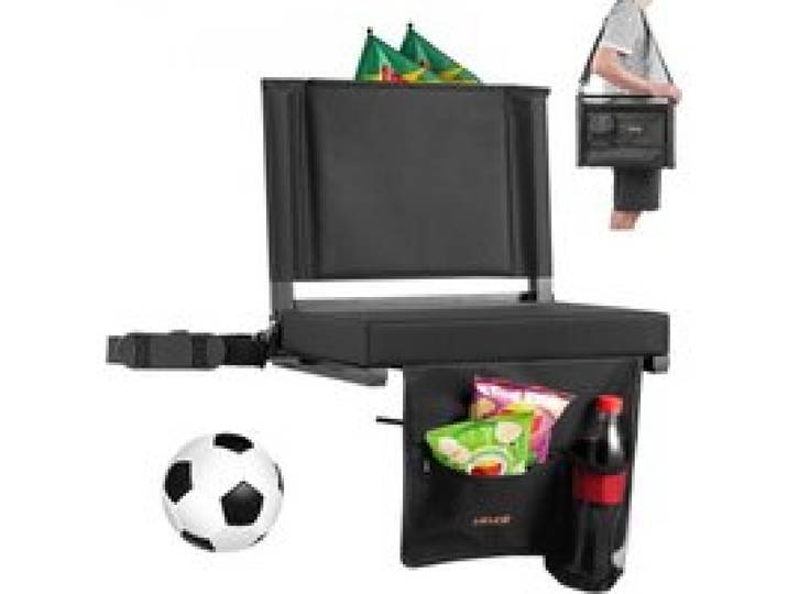 VEVOR Siège de stade pliable, chaise de gradin avec support dorsal et coussin épais, chaise de stade rembourré avec bandoulière, crochets, porte-gobelet et poche latérale, pour événement sportif, noir
