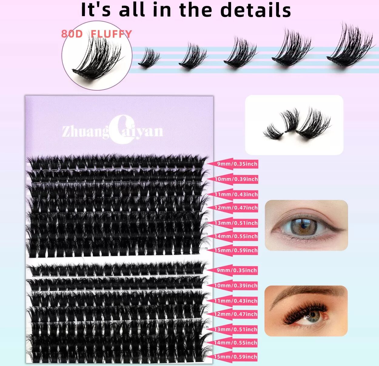 INF DIY Wimpernverlängerung 60D Fluffy Falsche Wimpern - Natürlicher Look für den Alltag