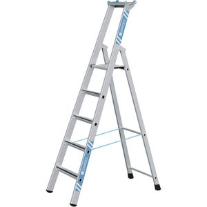 Zarges Stehleiter Saferstep S, 41375, mit Plattform, aus eloxiertem Aluminium, bis 150kg, mit 5 Stufen