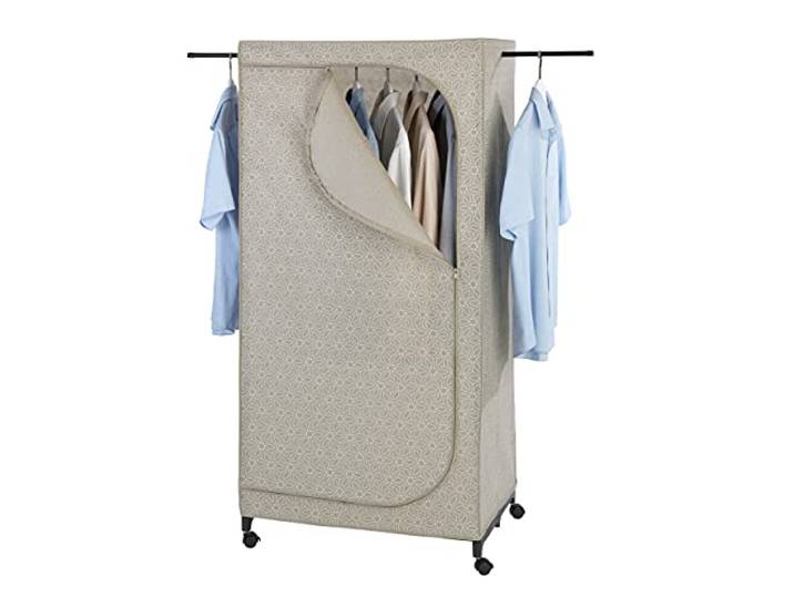WENKO Kleiderschrank Mod. Balance, Falt-Schrank zur Aufbewahrung von Kleidung mit Metallgestell, seitlich ausziehbaren Armen und 4 leichtgängigen Rollen zur einfachen Fortbewegung, 75 x 16 x 50 cm