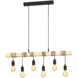 Hängelampe Esstischleuchte Holzbalken Pendellampe höhenverstellbar Wohnzimmerlampe 6 flammig, 6x E27, LxH 100 x 191,5 cm