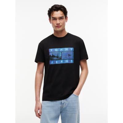 T-Shirt TOMMY JEANS "TJM REGULAR PHOTO FLAG", Herren, Gr. L, schwarz, Single Jersey, Obermaterial: 100% Baumwolle, regular fit, Rundhals, Shirts T-Shirt