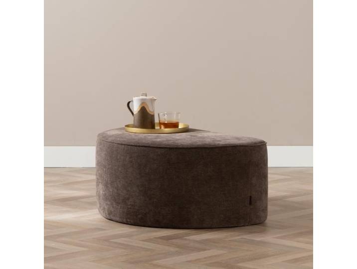 Pouf arrondi Lune demi-lune en tissu chenille marron - Livin24