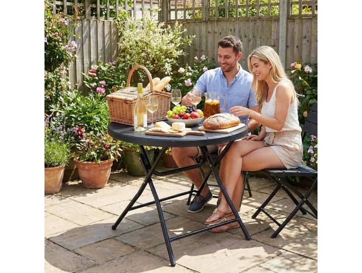 Table de Jardin Ronde Table Pliante φ80 x 74 cm Table de Camping Portable en Matériau HDPE Résistante aux Intempéries Max 50 kg