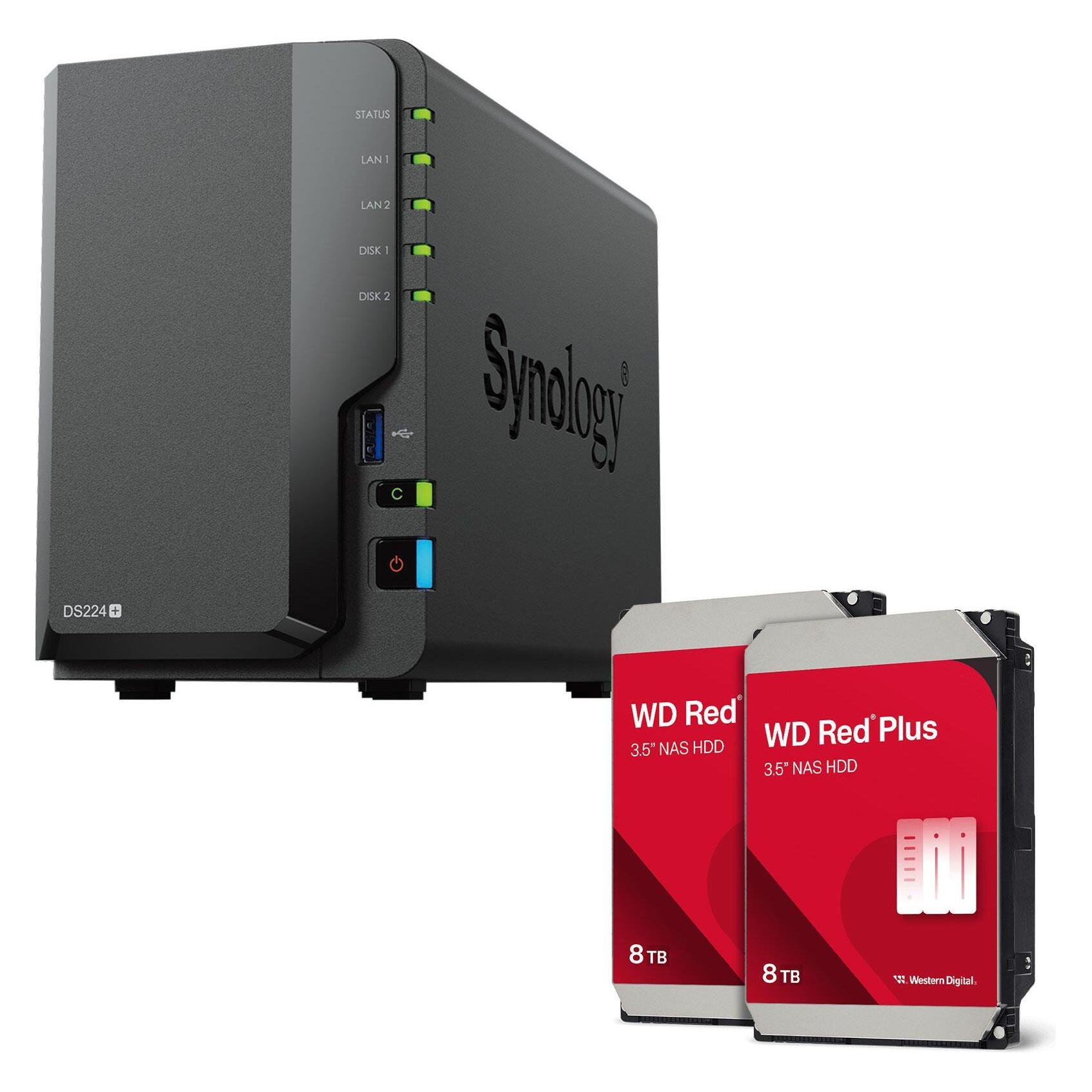 Synology DiskStation DS224+ 2 Einschübe NAS-Server Leergehäuse + 16 TB WD Red Plus SATA 3.5"" HDD (2 (2 x 8 TB, WD Red Plus) (DS224+ & WD80EFPX)
