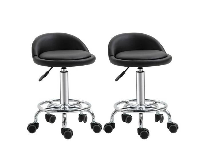 Tabouret de travail à roulettes avec dossier – Lot de 2 – réglable en hauteur – noir