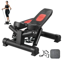 VEVOR Treppenstepper Mini-Stepper Training, hydraulischer Fitness-Twist-Stepper mit Widerstandsbändern, Ganzkörper-Workout-Cardiogerät, Treppensteiger mit LCD-Monitor, 150 kg Tragkraft Schwarz