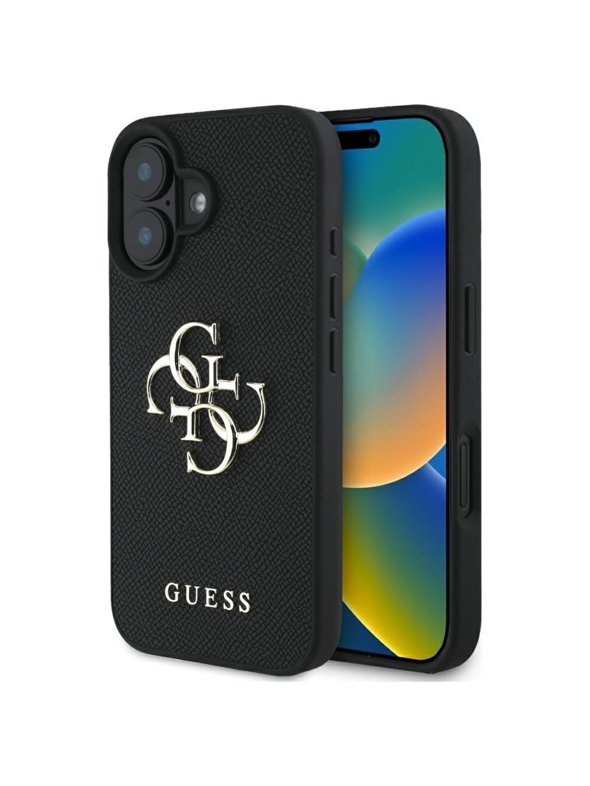 GUESS Grained Big 4G Logo Small Classic Logo case for iPhone 16 - black