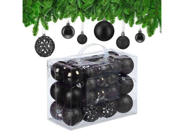 Weihnachtskugeln im 50er-Set Schwarz-Silber