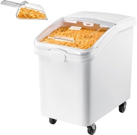 VEVOR Rijstcontainer 120 L wit, plastic opbergcontainer met kijkvenster en 4 wielen voor granen, rijst, muesli en meel, inclusief schuifdeksel en schepje
