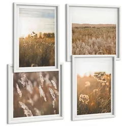 BILDER SET 4er Set - 50x50 cm & 40x60 cm Weißer Rahmen - Sommerwiesenblumen Sonnenuntergang