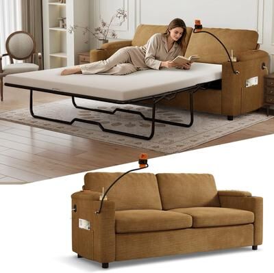 Loedds 73-Inch 2-Seat Upholstered Sleeper Sofa with Cup Holders