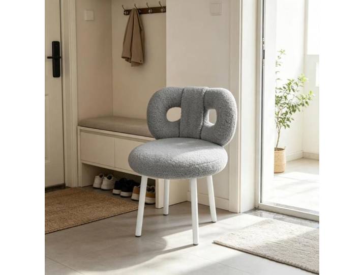 PEACHES 1pcs CoiffeuseTabouret de coiffeuse avec dossier à nœud papillon chaise salle à manger facile à assemble gris