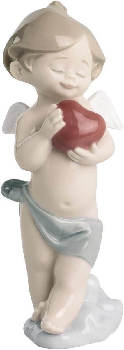 Porseleinen Cupido Figuur - Handgemaakt Decoratief Liefdesbeeldje - Bruin Rood Wit Blauw