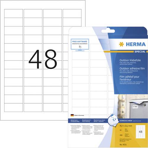 Herma 9531 Folien-Etiketten 45.7 x 21.2mm Polyethylenfolie Weiß 480 St. Permanent haftend Farblaserdrucker, Laserdrucker