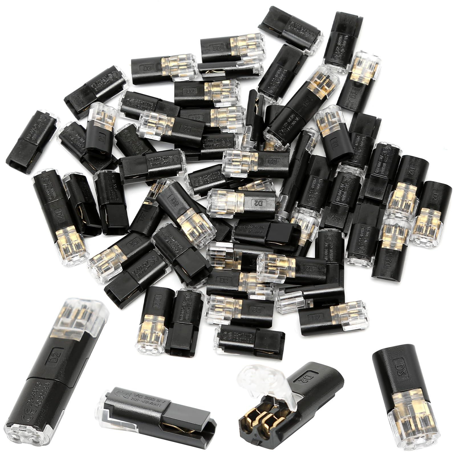 Selius 60 stuks 2 Pin Push in Wire Connectors laagspanning Quick Splice Terminal