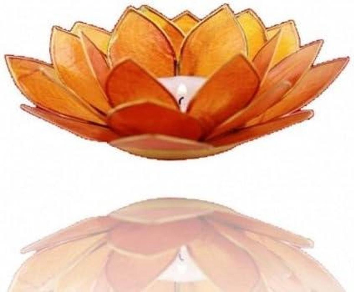 Theelichthouder Lotus met Capiz schelprand in oranje