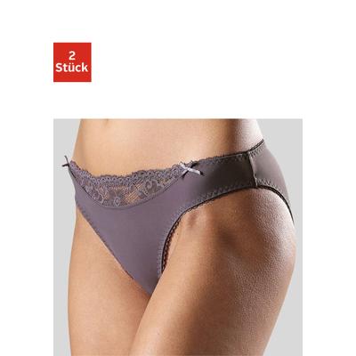 Slip NUANCE BY LASCANA "mit Spitzeneinsatz vorne", Damen, Gr. 44/46, grau (2xgrau), Microfaser, Obermaterial: 85% Polyamid, 15% Elasthan, körpernah, Unterhosen Slip, als Dessous-Set kombinierbar, Dessous