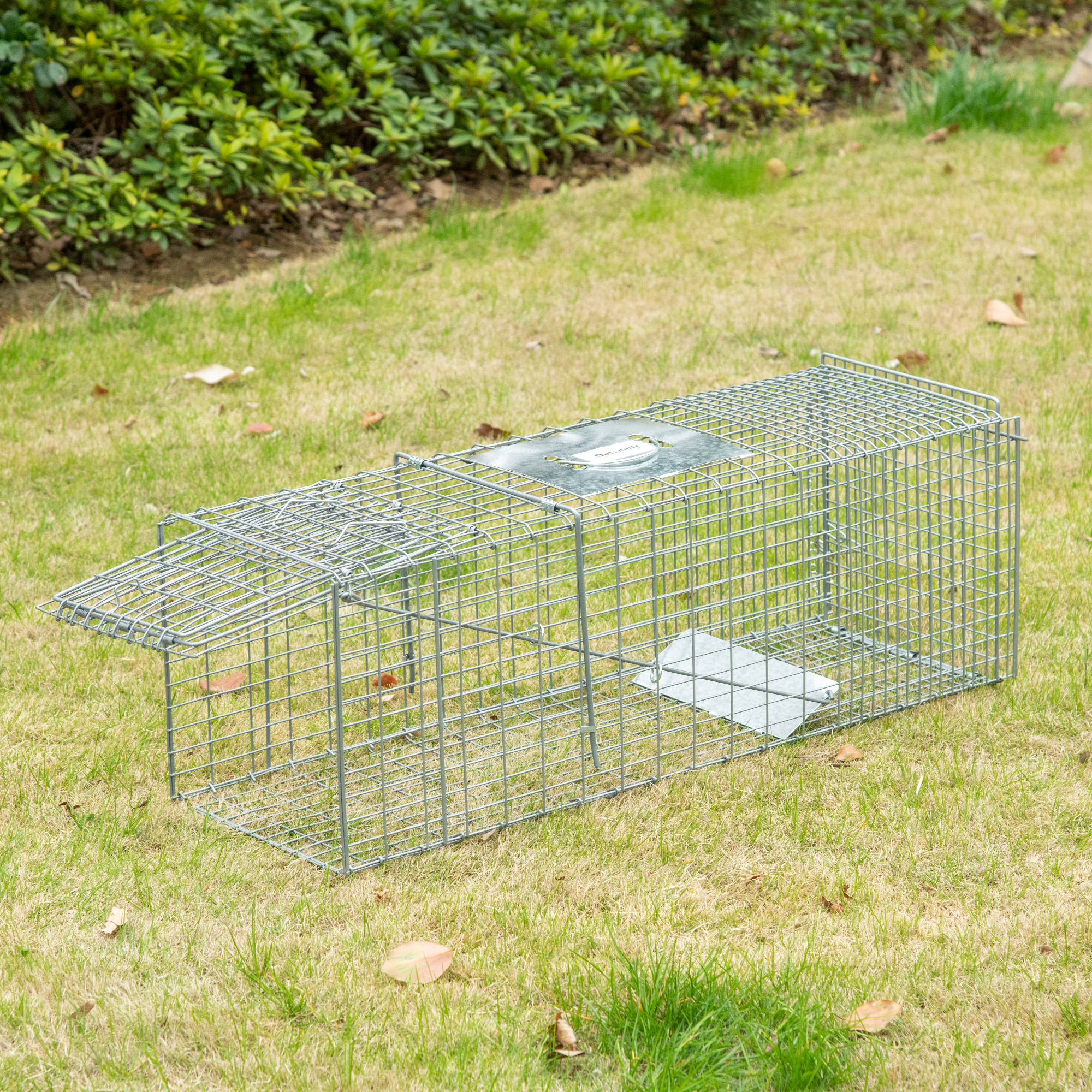 Outsunny Gabbia Trappola per Animali Vivi Pieghevole in Acciaio, 93x31x34.5cm, Argento Aosom
