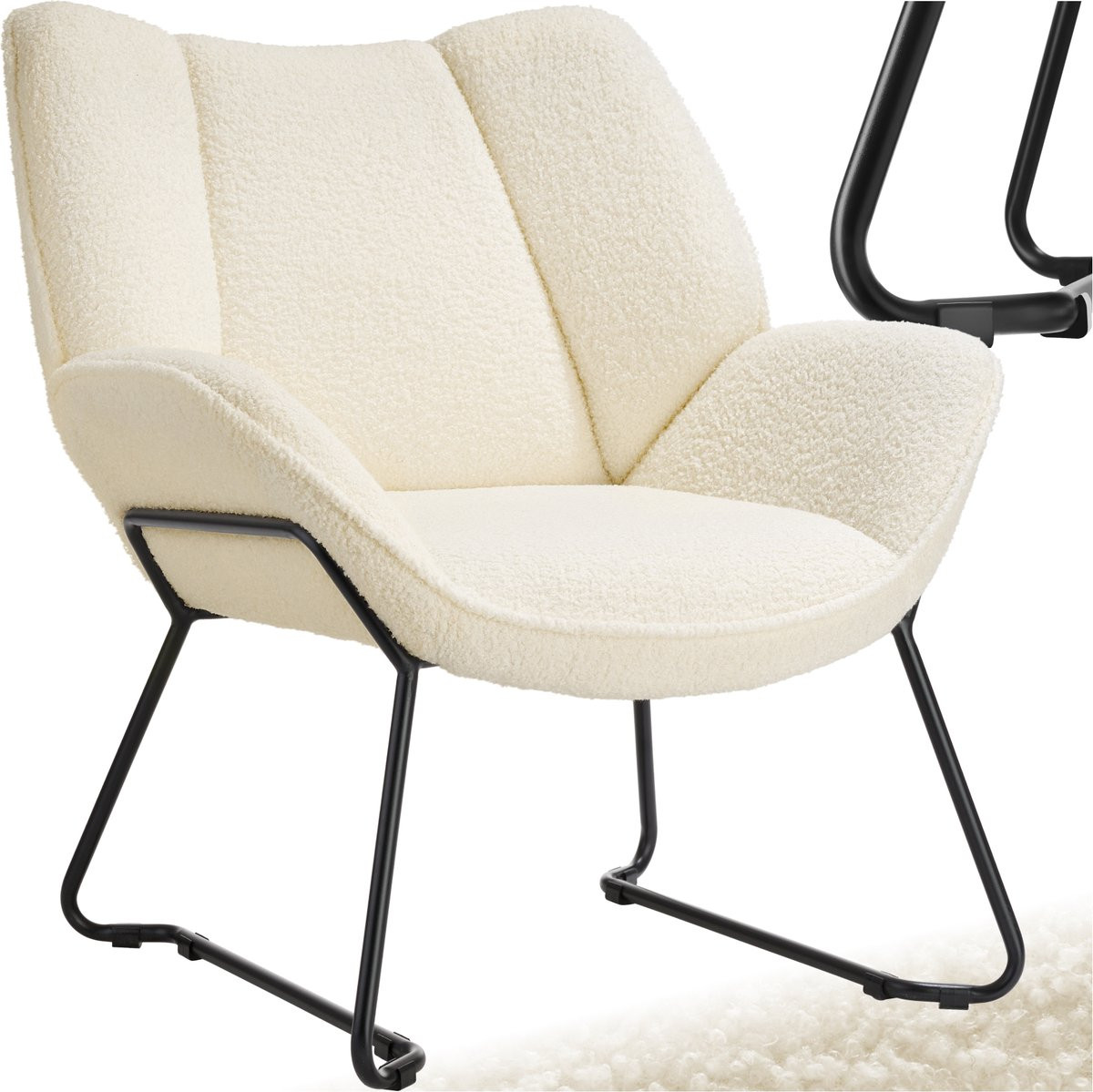 tectake Loungefauteuil - Ronde Teddyfauteuil met Bouclé bekleding - Scandinavische stijl - Creme wit