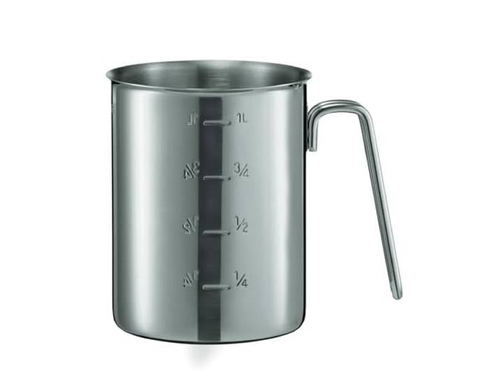 RÖSLE Messbecher, Hochwertige Messkanne mit Maßzahlen innen und außen, Inhalt 0,5 L, Edelstahl 18/10, Rundumschüttrand, Drahtgriff, Gastroqualität, spülmaschinengeeignet, Silberfarben