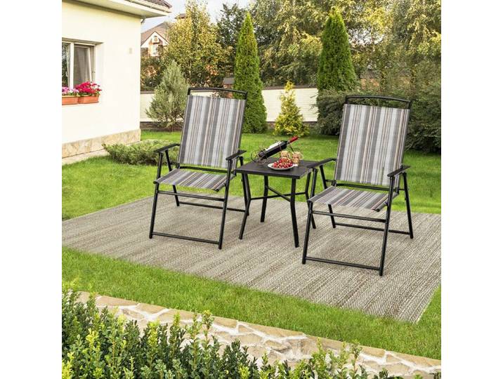 Lot de 2 chaises pliantes grises-dossier incliné accoudoirs stables tissu respirant séchage rapide charge 150kg pour jardin/terrasse