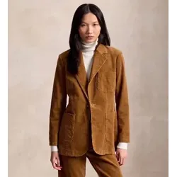 Polo Ralph Lauren für Damen. 211B17221002 Beiger Cordblazer mit einreihiger Knopfleiste (36), Lässig, Baumwolle