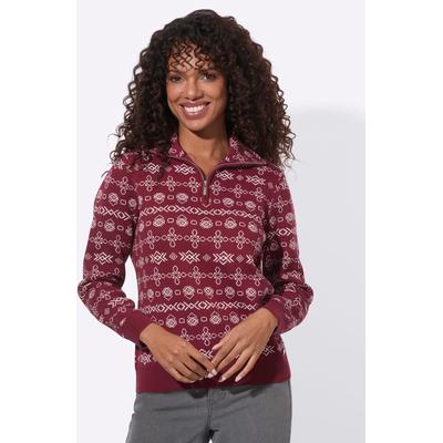 Troyer CASUAL LOOKS "Troyer", Damen, Gr. 46, rot (dunkelrot, ecru, gemustert), 100% Baumwolle, gemustert, mehrfarbig, Pullover Troyer