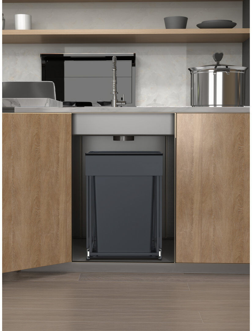 Songmics Steel Zip Kitchen Trash Can - 15L Satin Black;Matte Black 44cm H x 25.6cm W x 48.6cm D