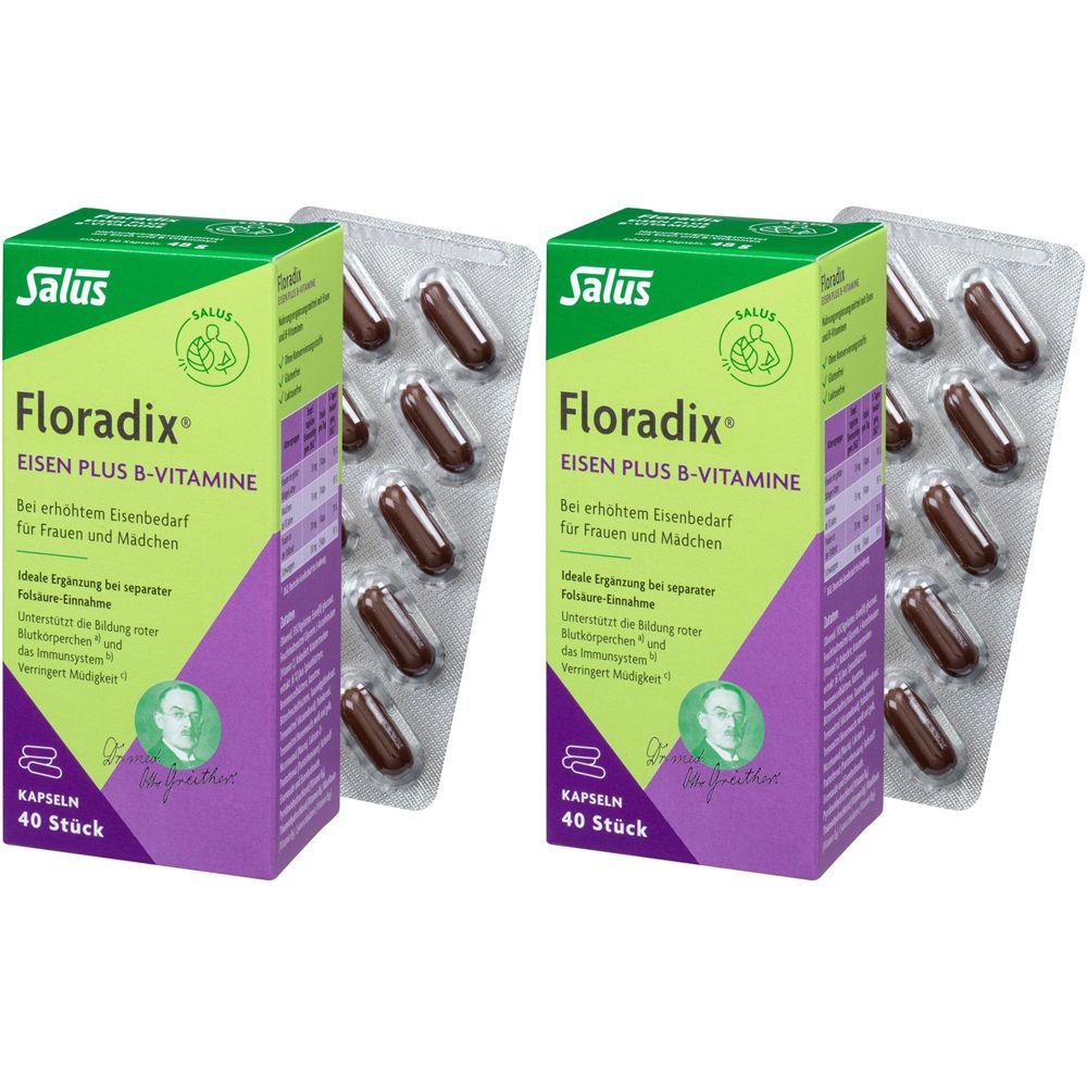 Salus Floradix Eisen plus B-Vitamine Doppelpack 2x40 St Kapseln