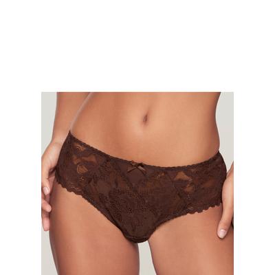 Stringpanty LASCANA, Damen, Gr. 44/46, braun (schokolade), Spitze, Obermaterial: 90% Polyamid, 10% Elasthan, Unterhosen, aus floraler Spitze in transparenter Optik