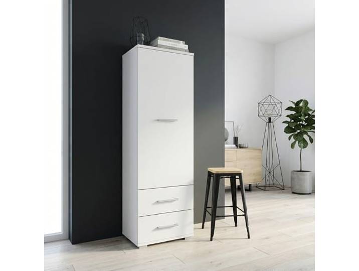 Komodee Kleiderschrank FAUSKE Weiß 40x130x36 cm Kleiderschrank FAUSKE - 2 Schubladen - Weiß - Breite 40 cm, Höhe 130 cm, Tiefe 36 cm