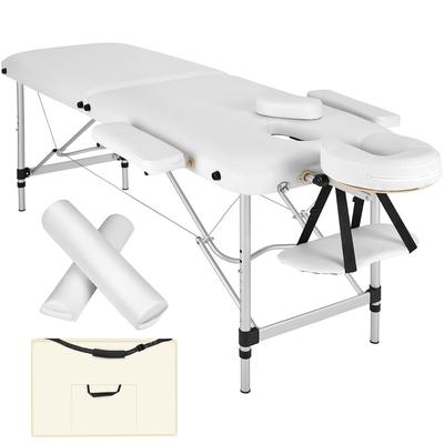 TECTAKE 2 Zonen Massageliege-Set mit Polsterung, Massagerollen und Aluminiumgestellweiß